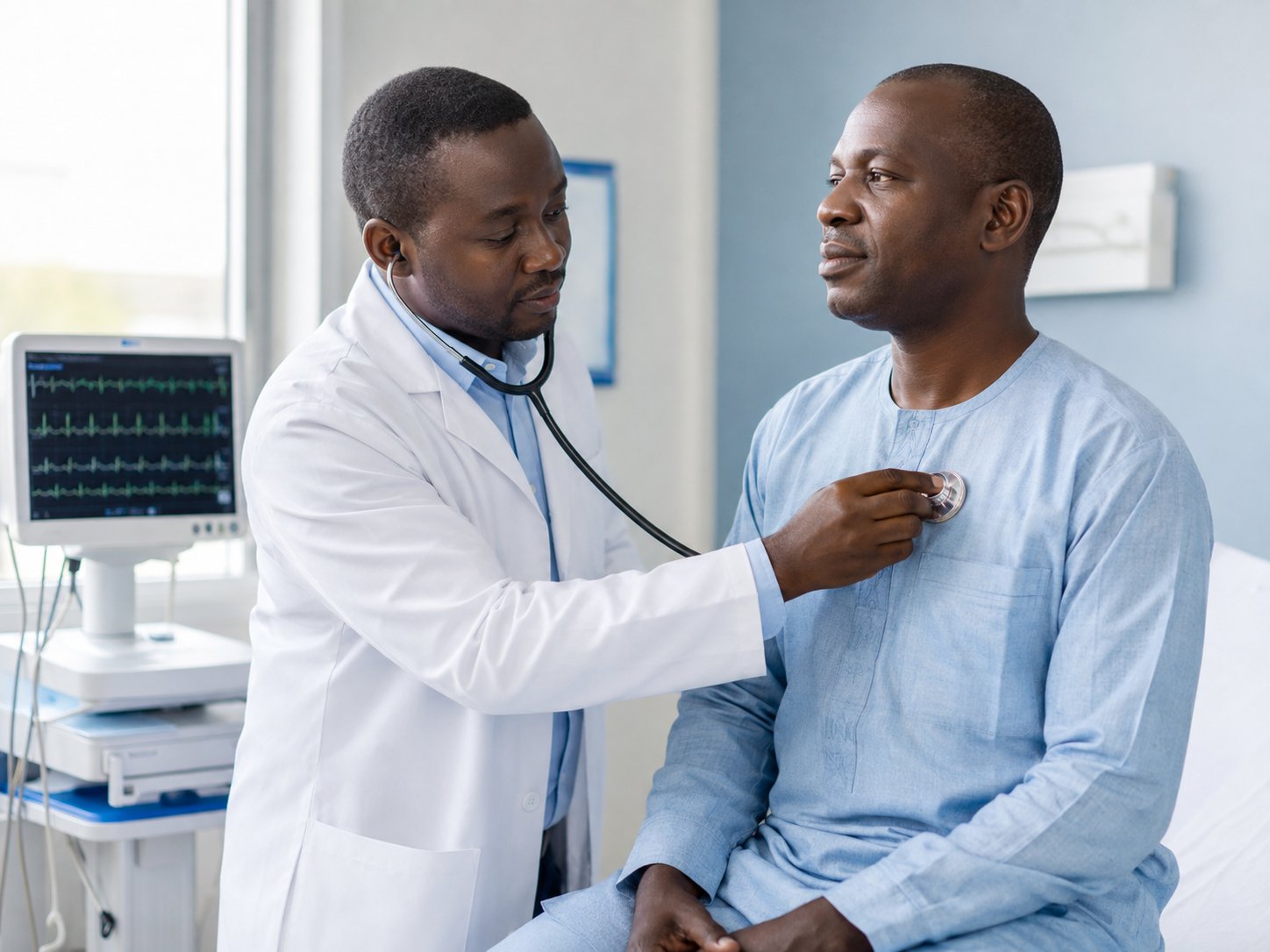 Examen cardiologique avec stéthoscope