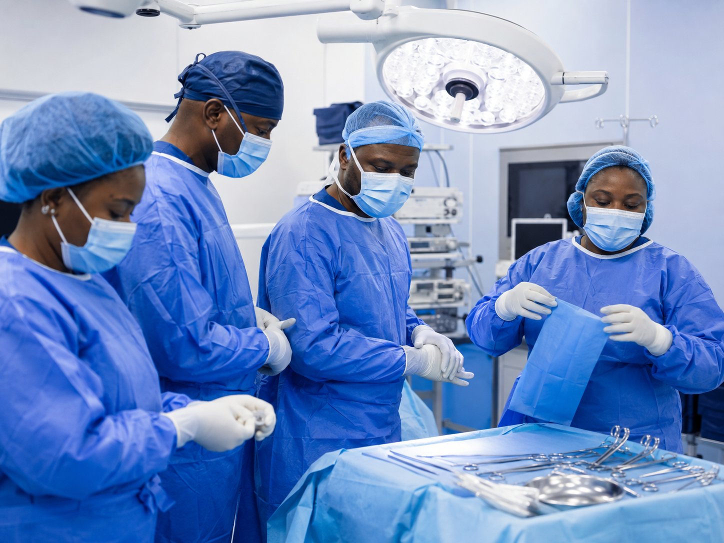 Équipe de chirurgie générale en préparation